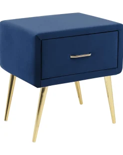 Mesa De Cabeceira Com 1 Gaveta Em Veludo Azul Marinho Flayat