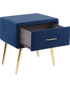 Mesa De Cabeceira Com 1 Gaveta Em Veludo Azul Marinho Flayat