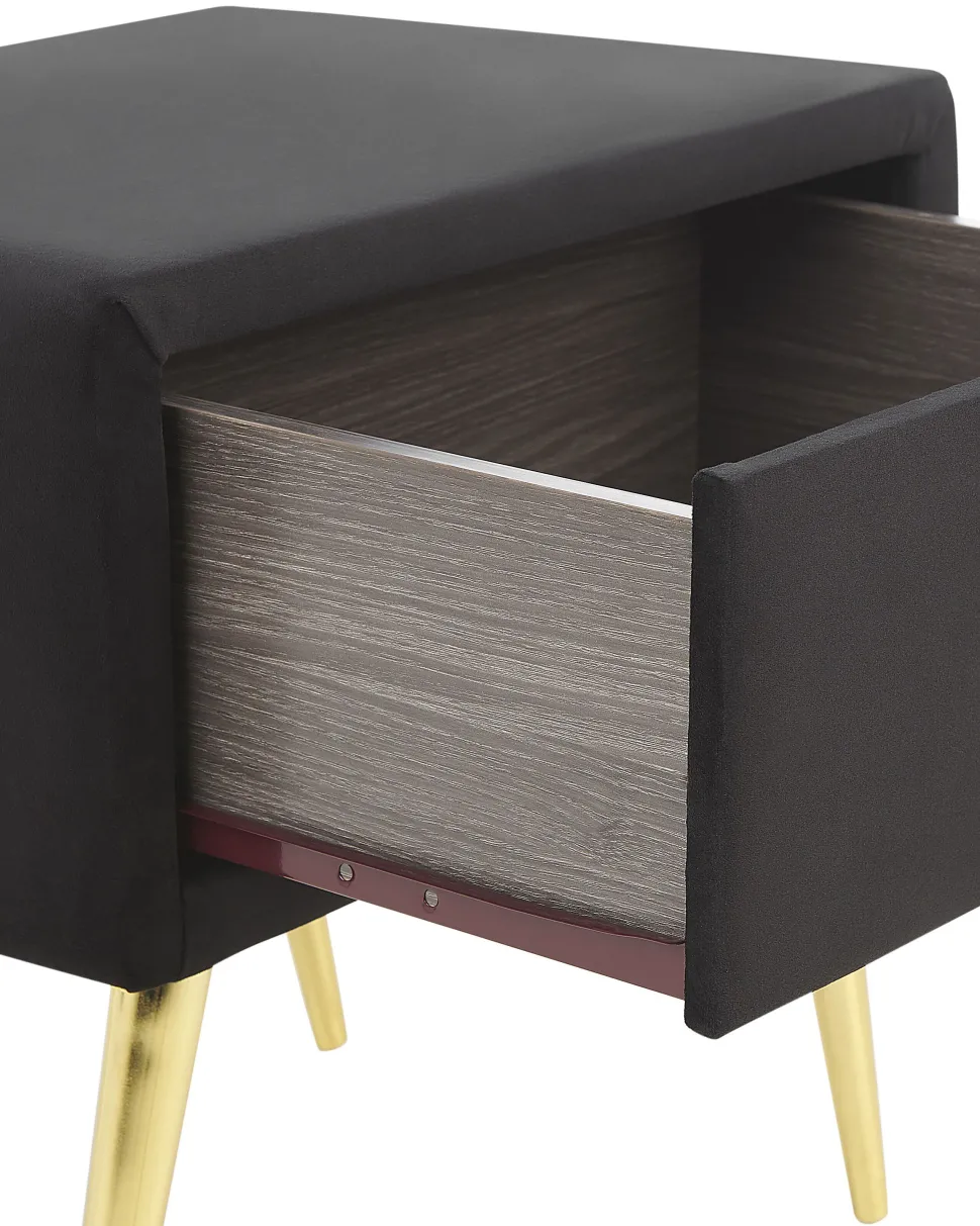 Mesa De Cabeceira Com 1 Gaveta Em Veludo Preto Flayat
