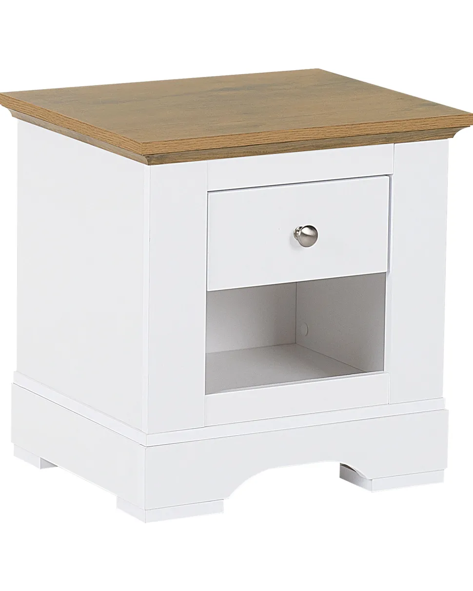 Mesa De Cabeceira Com 1 Gaveta Branca E Cor De Madeira Clara Winglay