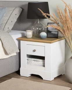 Mesa De Cabeceira Com 1 Gaveta Branca E Cor De Madeira Clara Winglay