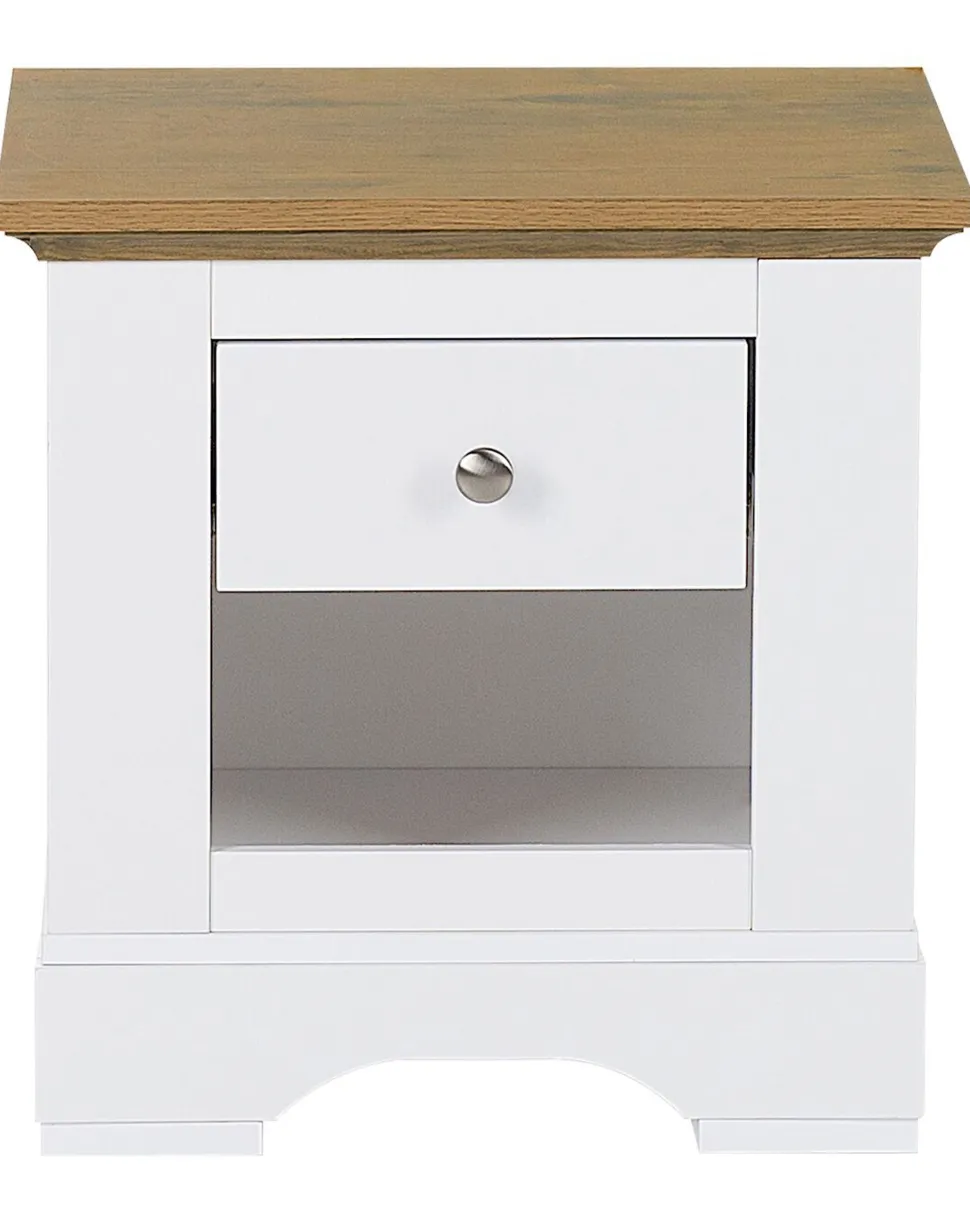 Mesa De Cabeceira Com 1 Gaveta Branca E Cor De Madeira Clara Winglay