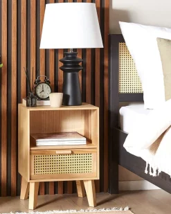 Mesa De Cabeceira Com 1 Gaveta Em Rattan Cor De Madeira Clara Seney