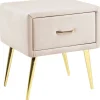 Mesa De Cabeceira Com 1 Gaveta Em Veludo Creme Flayat