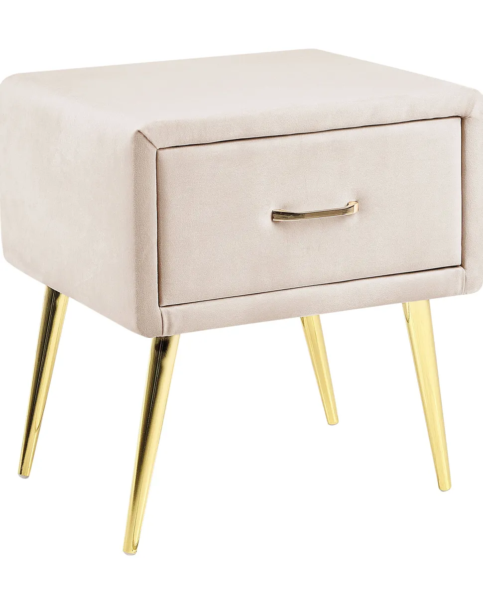 Mesa De Cabeceira Com 1 Gaveta Em Veludo Creme Flayat