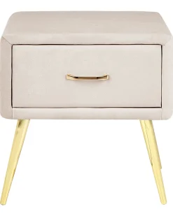 Mesa De Cabeceira Com 1 Gaveta Em Veludo Creme Flayat