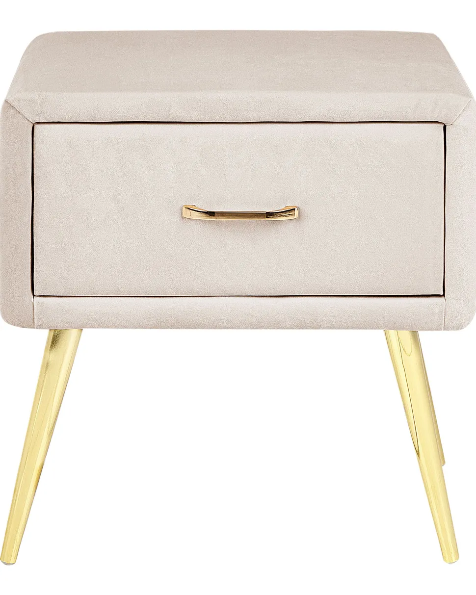 Mesa De Cabeceira Com 1 Gaveta Em Veludo Creme Flayat