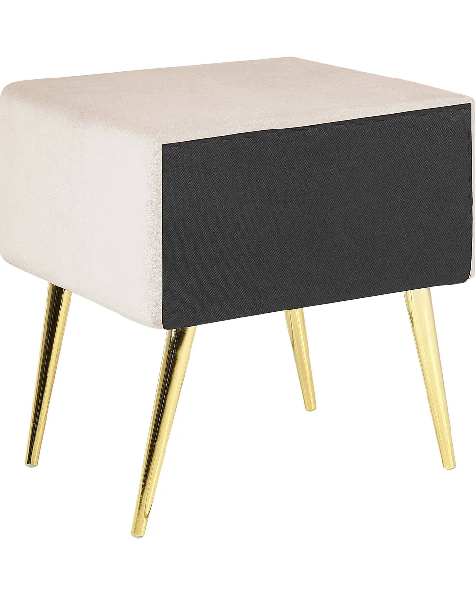 Mesa De Cabeceira Com 1 Gaveta Em Veludo Creme Flayat