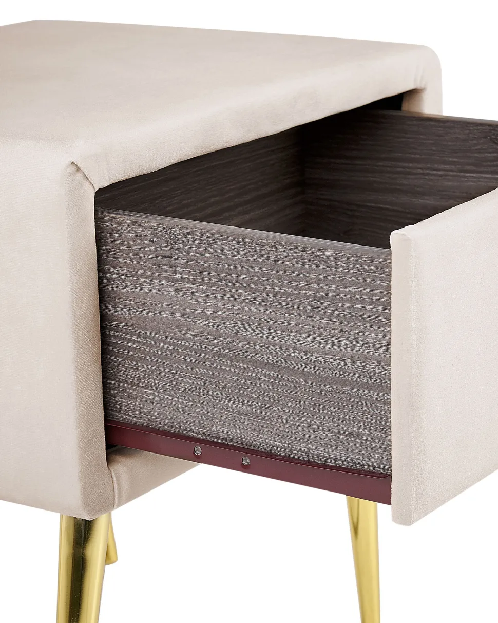 Mesa De Cabeceira Com 1 Gaveta Em Veludo Creme Flayat