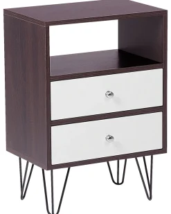 Mesa De Cabeceira Com 2 Gavetas Em Madeira Escura E Branco Arvin