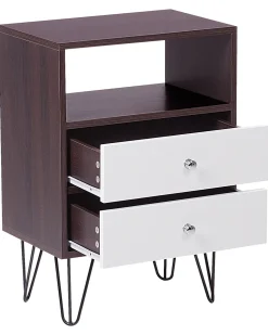 Mesa De Cabeceira Com 2 Gavetas Em Madeira Escura E Branco Arvin
