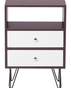 Mesa De Cabeceira Com 2 Gavetas Em Madeira Escura E Branco Arvin