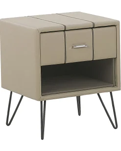 Mesa De Cabeceira Com 1 Gaveta Em Pele Sintetica Creme Betin