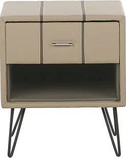Mesa De Cabeceira Com 1 Gaveta Em Pele Sintetica Creme Betin