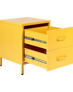 Mesa De Cabeceira Com 2 Gavetas Em Metal Amarelo Malavi