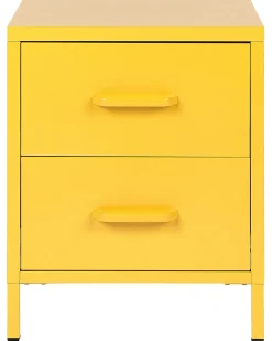 Mesa De Cabeceira Com 2 Gavetas Em Metal Amarelo Malavi