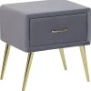 Mesa De Cabeceira Com 1 Gaveta Em Veludo Cinzento Flayat