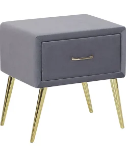 Mesa De Cabeceira Com 1 Gaveta Em Veludo Cinzento Flayat