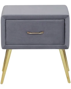 Mesa De Cabeceira Com 1 Gaveta Em Veludo Cinzento Flayat