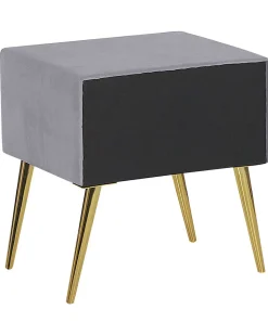 Mesa De Cabeceira Com 1 Gaveta Em Veludo Cinzento Flayat