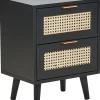 Mesa De Cabeceira Com 2 Gavetas Em Rattan Preto Opoco