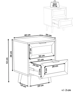 Mesa De Cabeceira Com 2 Gavetas Em Rattan Preto Opoco