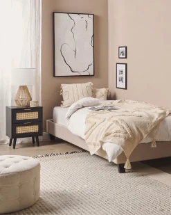 Mesa De Cabeceira Com 2 Gavetas Em Rattan Preto Opoco