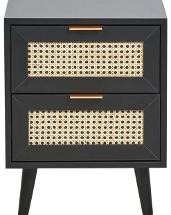 Mesa De Cabeceira Com 2 Gavetas Em Rattan Preto Opoco