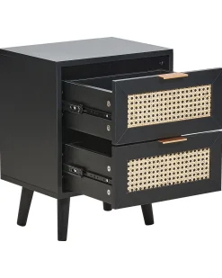 Mesa De Cabeceira Com 2 Gavetas Em Rattan Preto Opoco