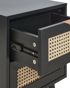 Mesa De Cabeceira Com 2 Gavetas Em Rattan Preto Opoco