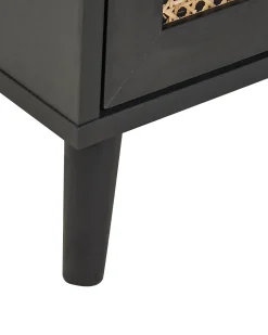Mesa De Cabeceira Com 2 Gavetas Em Rattan Preto Opoco