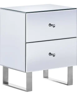 Mesa De Cabeceira Com 2 Gavetas Em Efeito Espelhado Prateado Nesle
