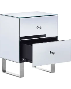 Mesa De Cabeceira Com 2 Gavetas Em Efeito Espelhado Prateado Nesle