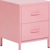 Mesa De Cabeceira Com 2 Gavetas Em Metal Rosa Malavi