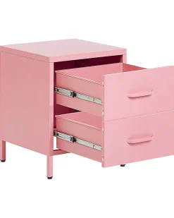 Mesa De Cabeceira Com 2 Gavetas Em Metal Rosa Malavi