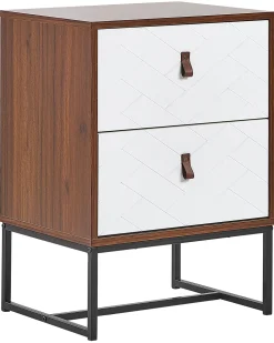 Mesa De Cabeceira Com 2 Gavetas Em Madeira Escura E Branco Nueva