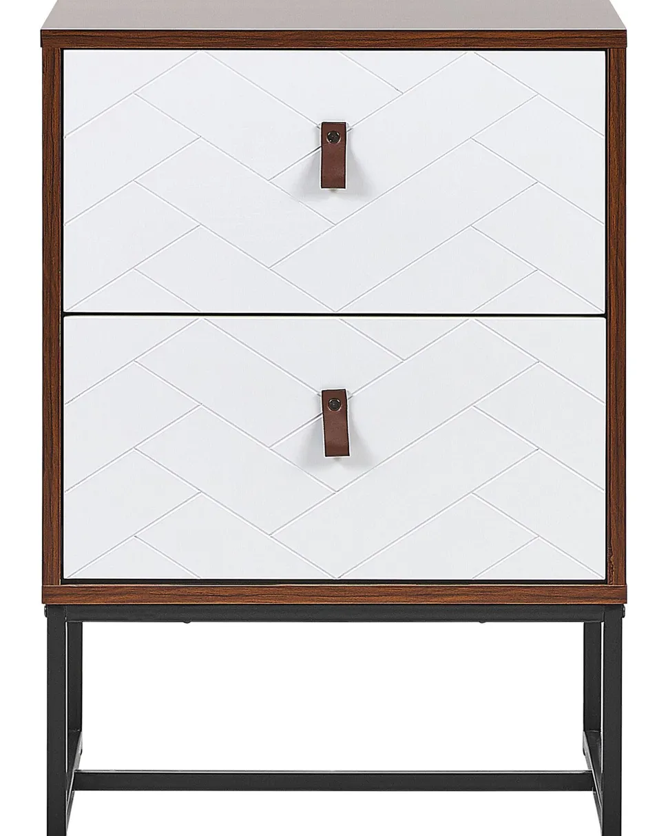 Mesa De Cabeceira Com 2 Gavetas Em Madeira Escura E Branco Nueva