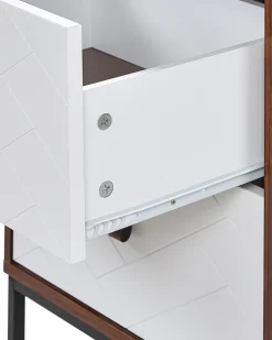 Mesa De Cabeceira Com 2 Gavetas Em Madeira Escura E Branco Nueva