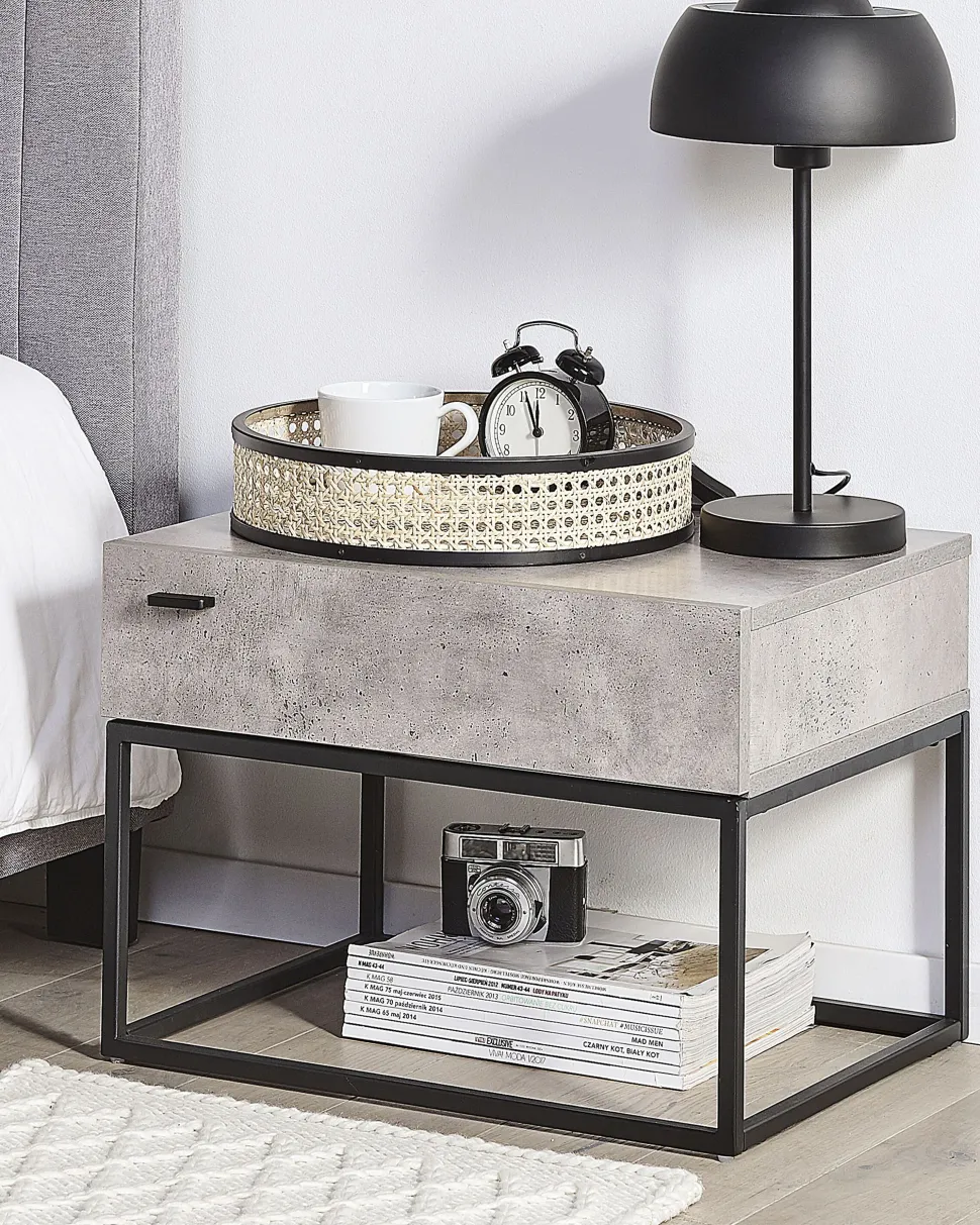 Mesa De Cabeceira Com 1 Gaveta Em Efeito De Concreto Cairo