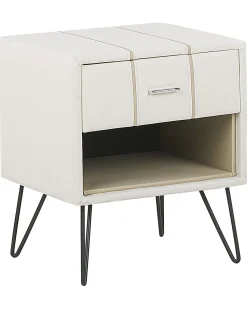 Mesa De Cabeceira Com 1 Gaveta Em Pele Sintetica Branca Betin