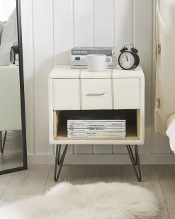 Mesa De Cabeceira Com 1 Gaveta Em Pele Sintetica Branca Betin
