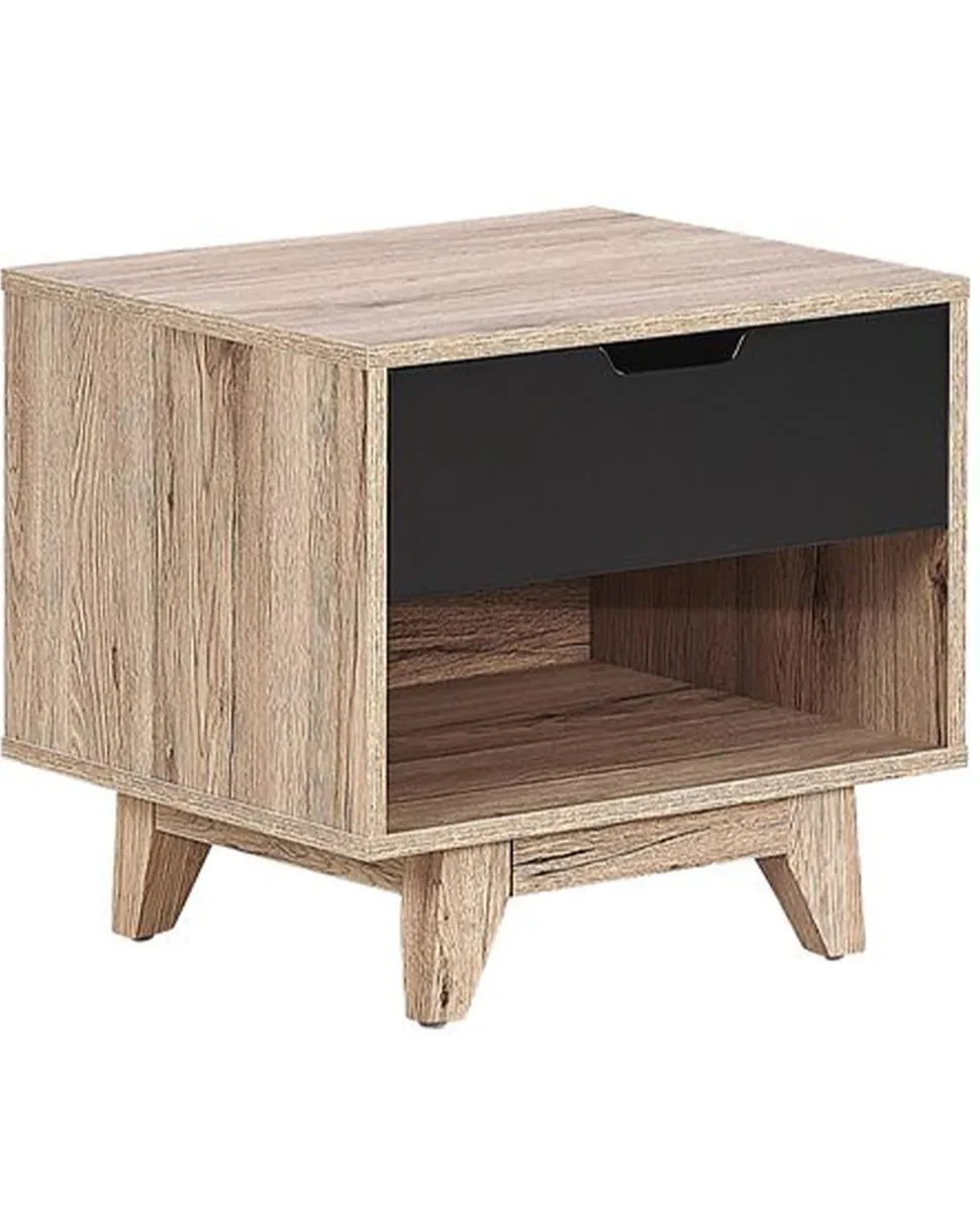 Mesa De Cabeceira Com 1 Gaveta Em Madeira Clara E Preto Spencer