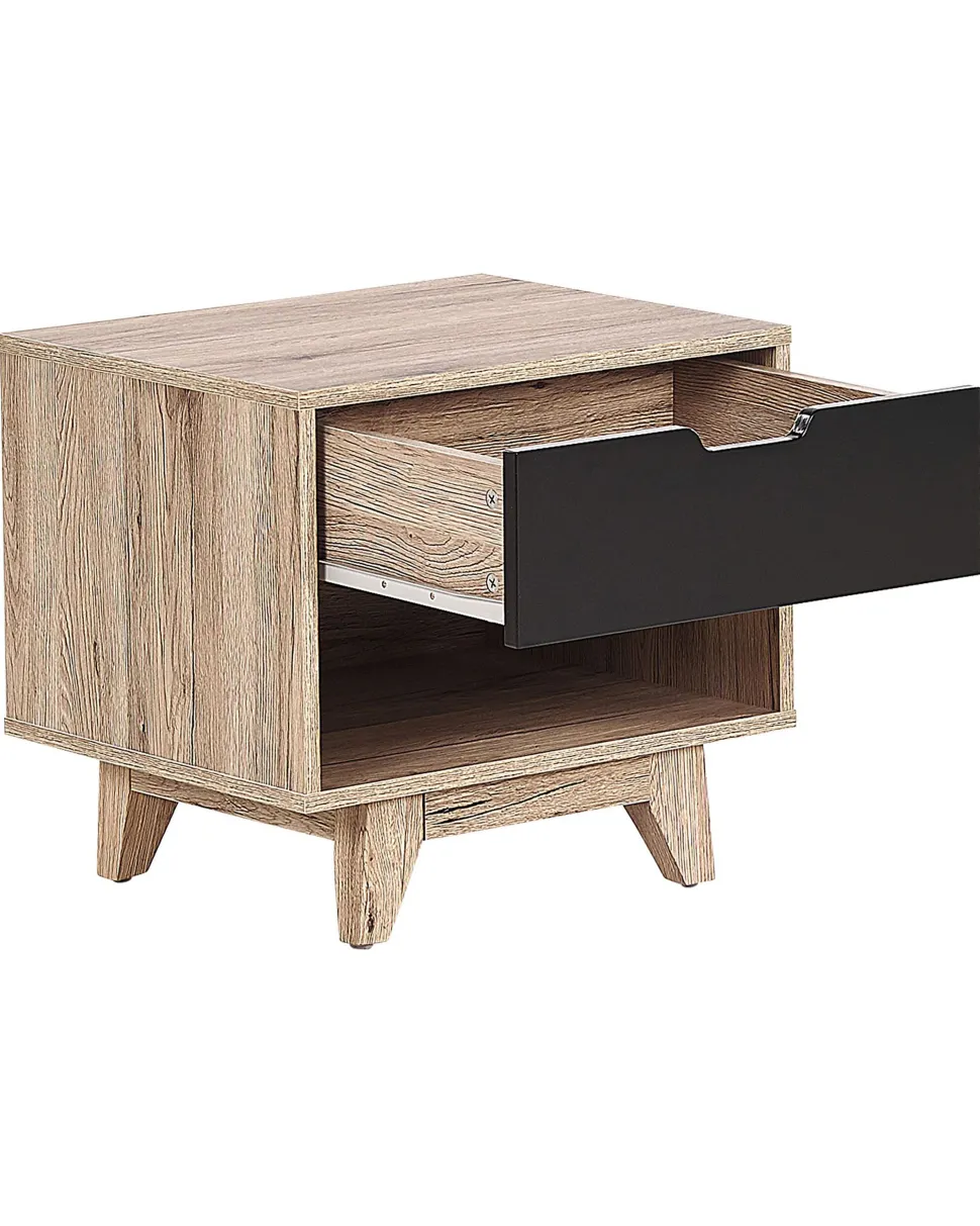 Mesa De Cabeceira Com 1 Gaveta Em Madeira Clara E Preto Spencer