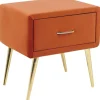 Mesa De Cabeceira Com 1 Gaveta Em Veludo Laranja Flayat