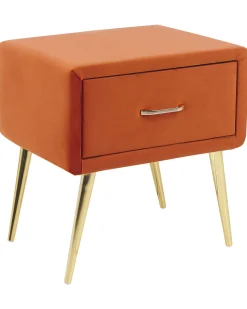 Mesa De Cabeceira Com 1 Gaveta Em Veludo Laranja Flayat