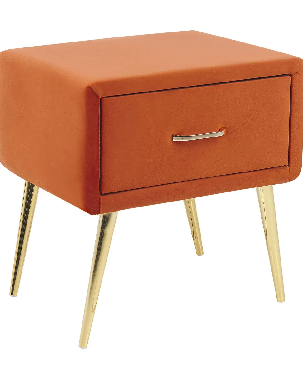 Mesa De Cabeceira Com 1 Gaveta Em Veludo Laranja Flayat