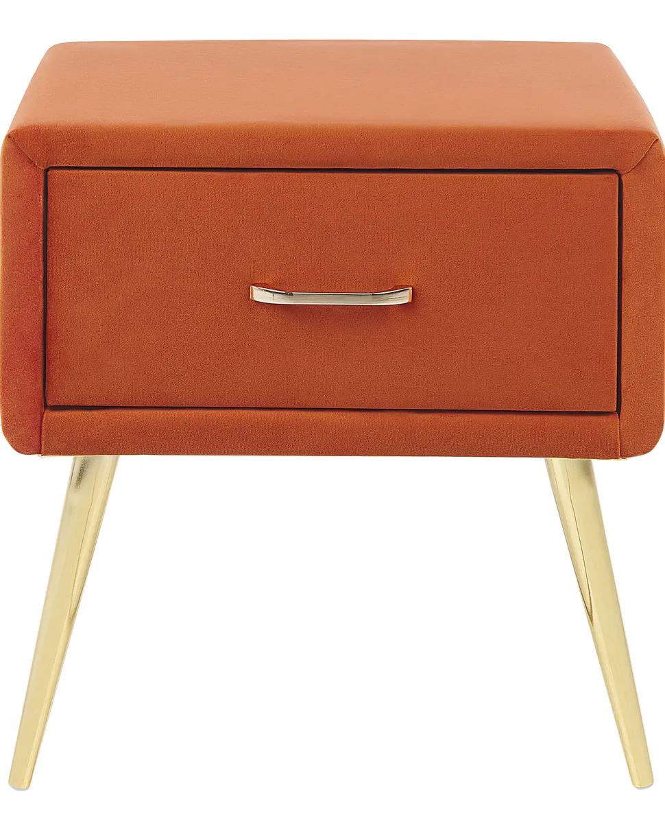 Mesa De Cabeceira Com 1 Gaveta Em Veludo Laranja Flayat