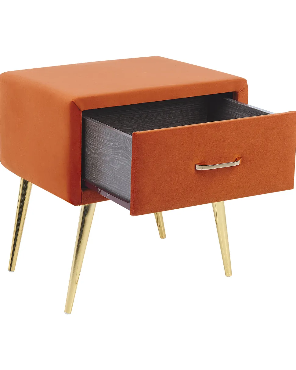 Mesa De Cabeceira Com 1 Gaveta Em Veludo Laranja Flayat