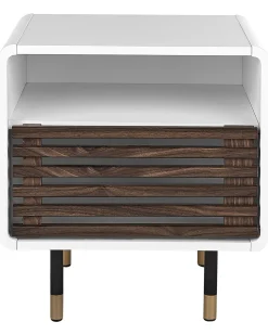 Mesa De Cabeceira Com 1 Porta Branca E Cor De Madeira Escura Rifle