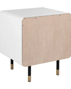 Mesa De Cabeceira Com 1 Porta Branca E Cor De Madeira Escura Rifle